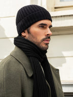 Napoli (black) - Italian 100% cashmere ribbed scarf (unisex) - Che Cose Belle
