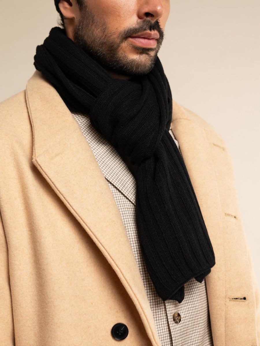 Napoli (black) - Italian 100% cashmere ribbed scarf (unisex) - Che Cose Belle