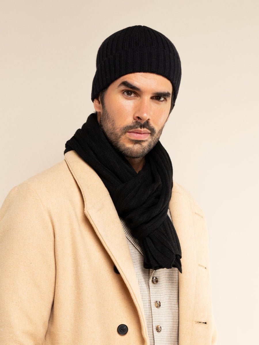 Napoli (black) - Italian 100% cashmere ribbed scarf (unisex) - Che Cose Belle