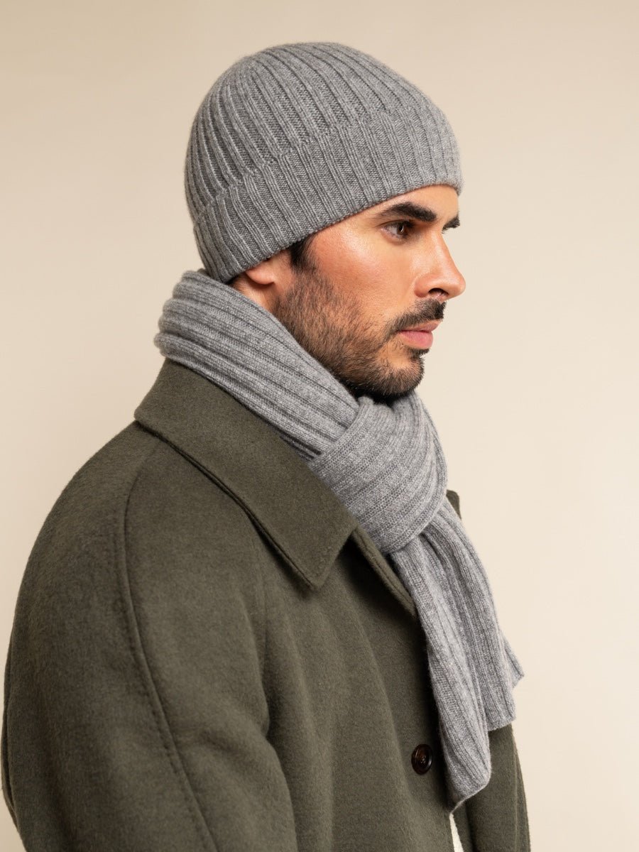 Napoli (light grey) - Italian 100% cashmere ribbed scarf (unisex) - Che Cose Belle