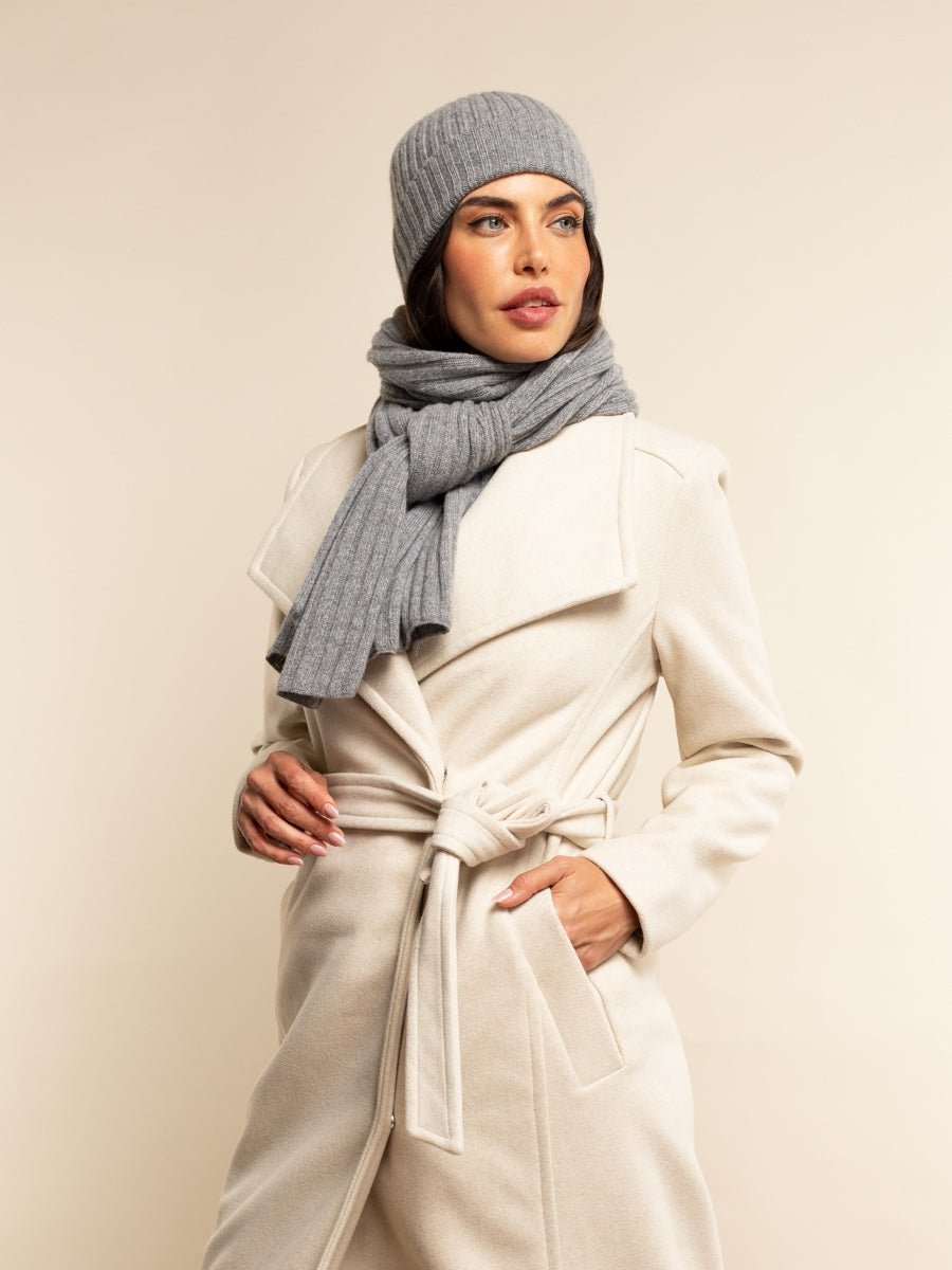 Napoli (light grey) - Italian 100% cashmere ribbed scarf (unisex) - Che Cose Belle