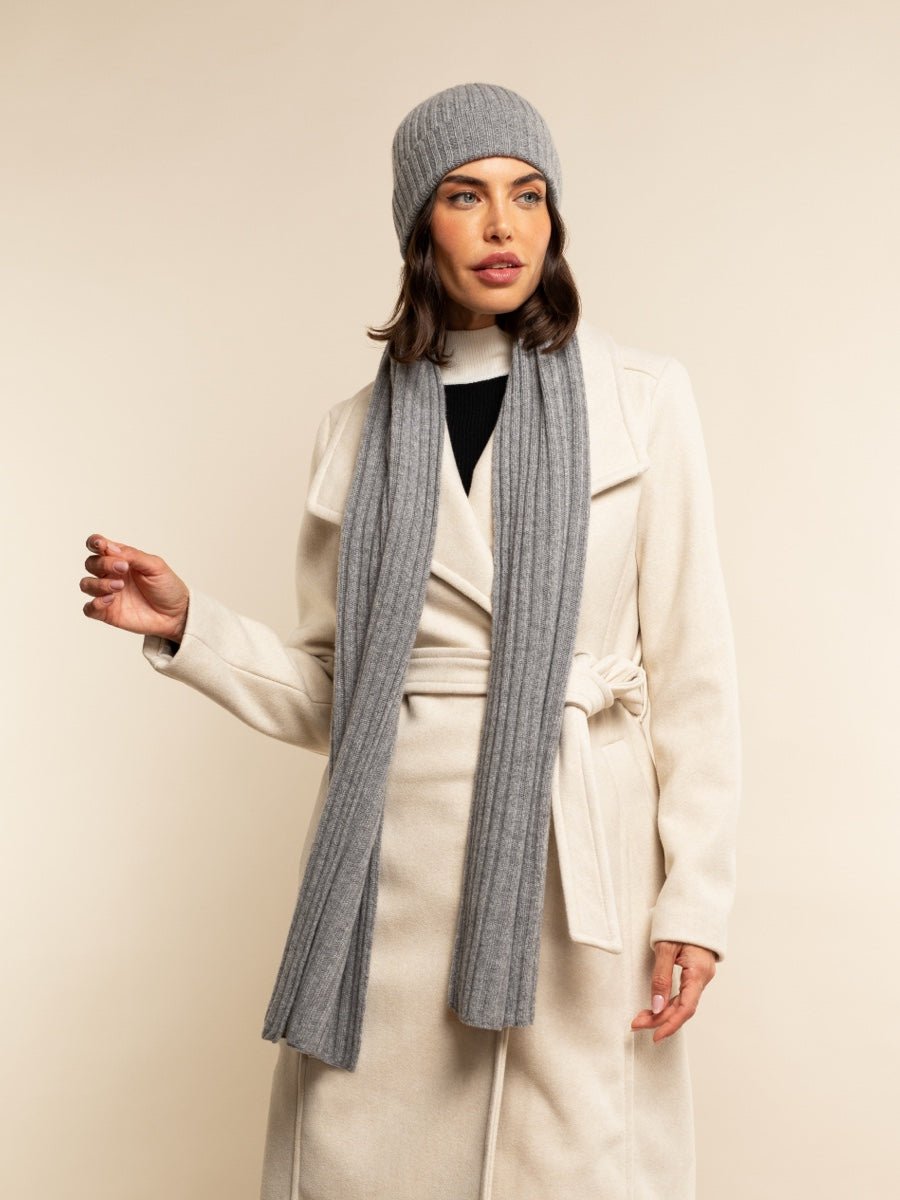 Napoli (light grey) - Italian 100% cashmere ribbed scarf (unisex) - Che Cose Belle