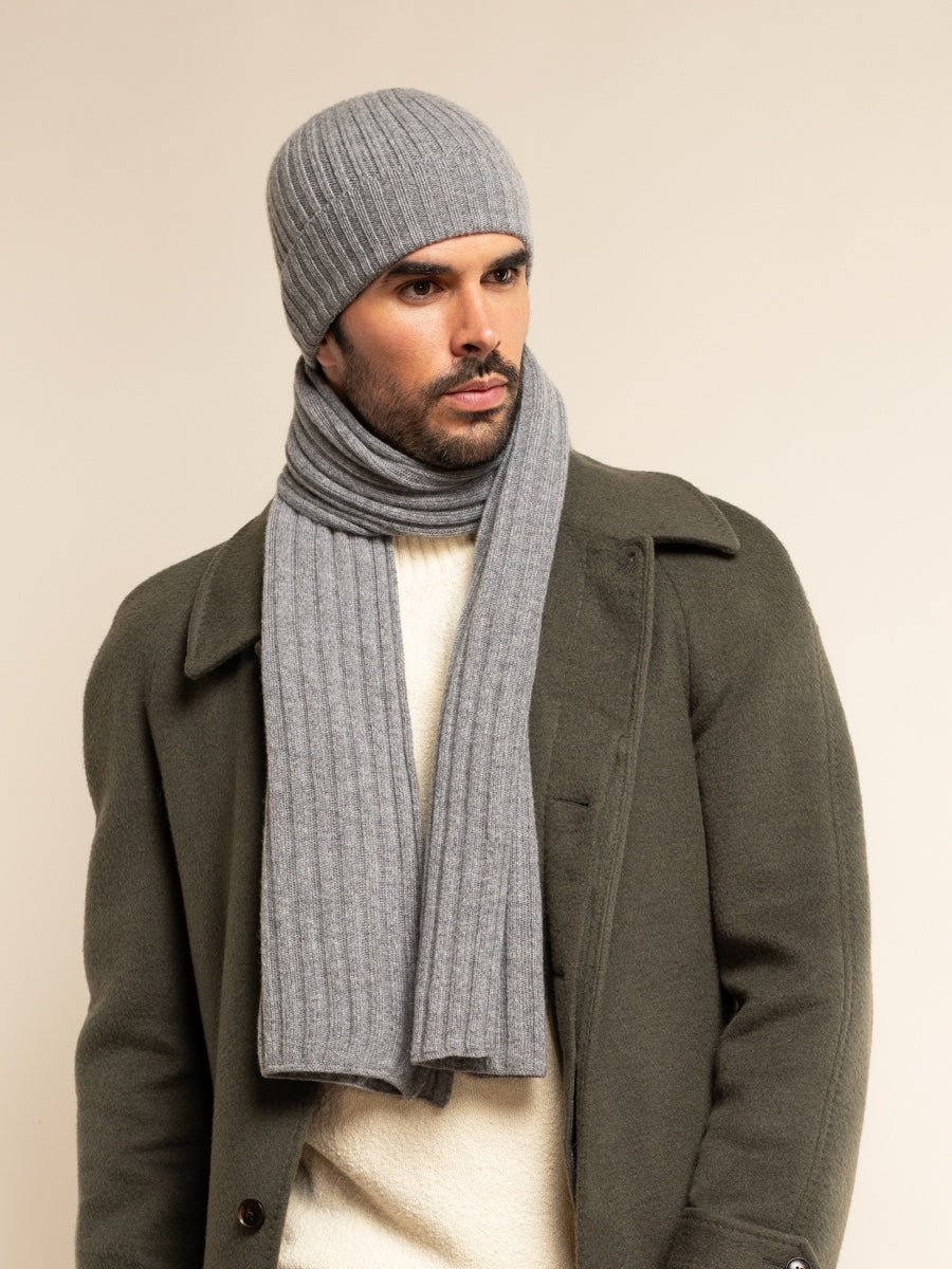 Napoli (light grey) - Italian 100% cashmere ribbed scarf (unisex) - Che Cose Belle