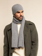 Napoli (light grey) - Italian 100% cashmere ribbed scarf (unisex) - Che Cose Belle