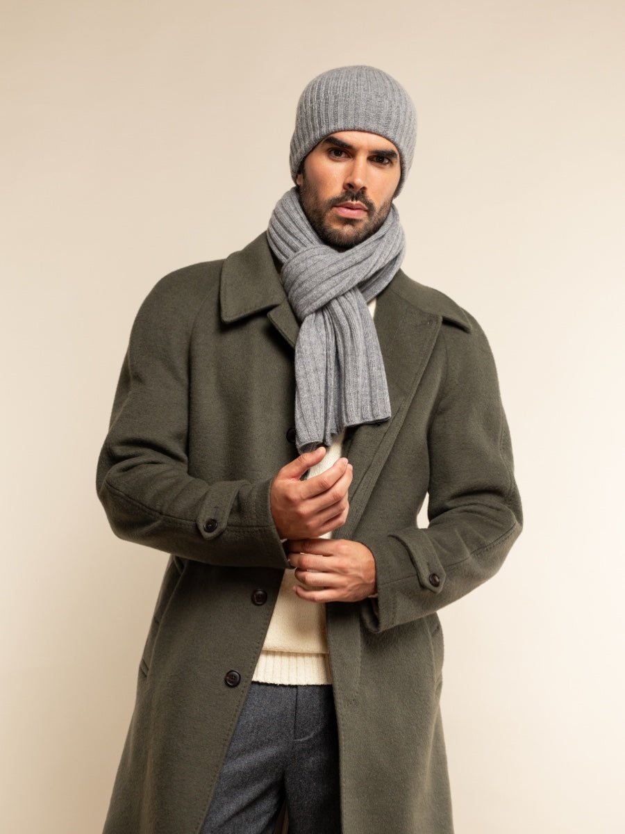 Napoli (light grey) - Italian 100% cashmere ribbed scarf (unisex) - Che Cose Belle