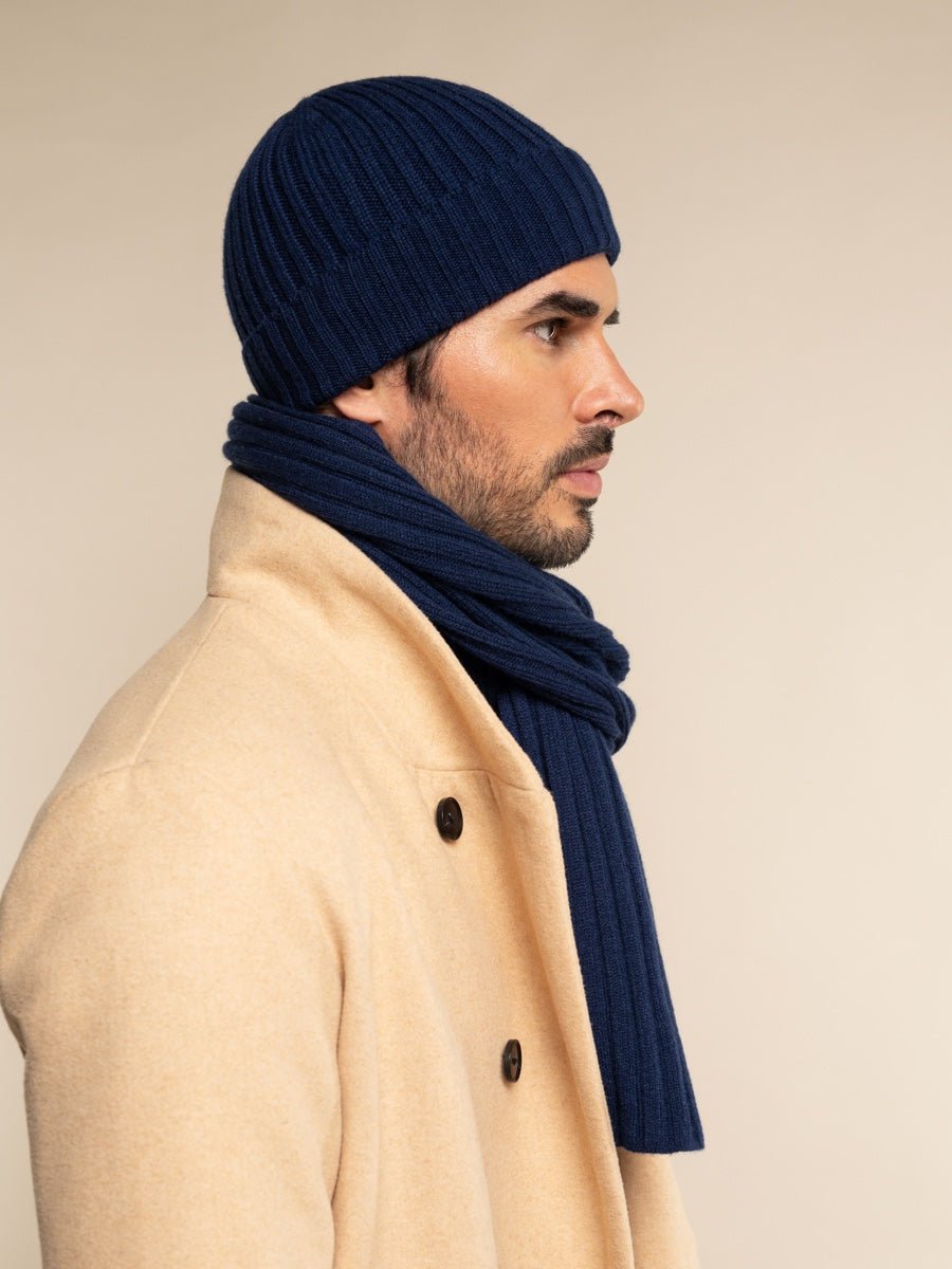 Napoli (navy blue) - Italian 100% cashmere ribbed scarf (unisex) - Che Cose Belle