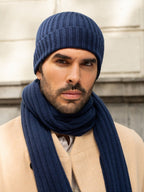 Napoli (navy blue) - Italian 100% cashmere ribbed scarf (unisex) - Che Cose Belle