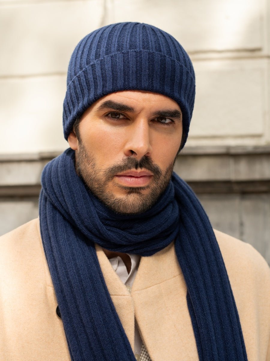 Napoli (navy blue) - Italian 100% cashmere ribbed scarf (unisex) - Che Cose Belle