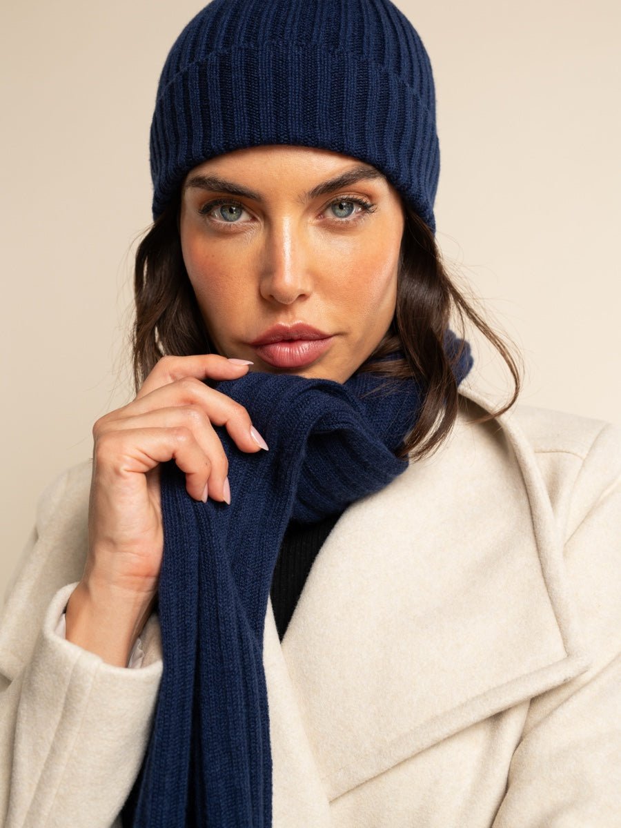Napoli (navy blue) - Italian 100% cashmere ribbed scarf (unisex) - Che Cose Belle