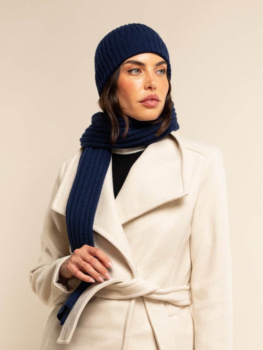 Napoli (navy blue) - Italian 100% cashmere ribbed scarf (unisex) - Che Cose Belle
