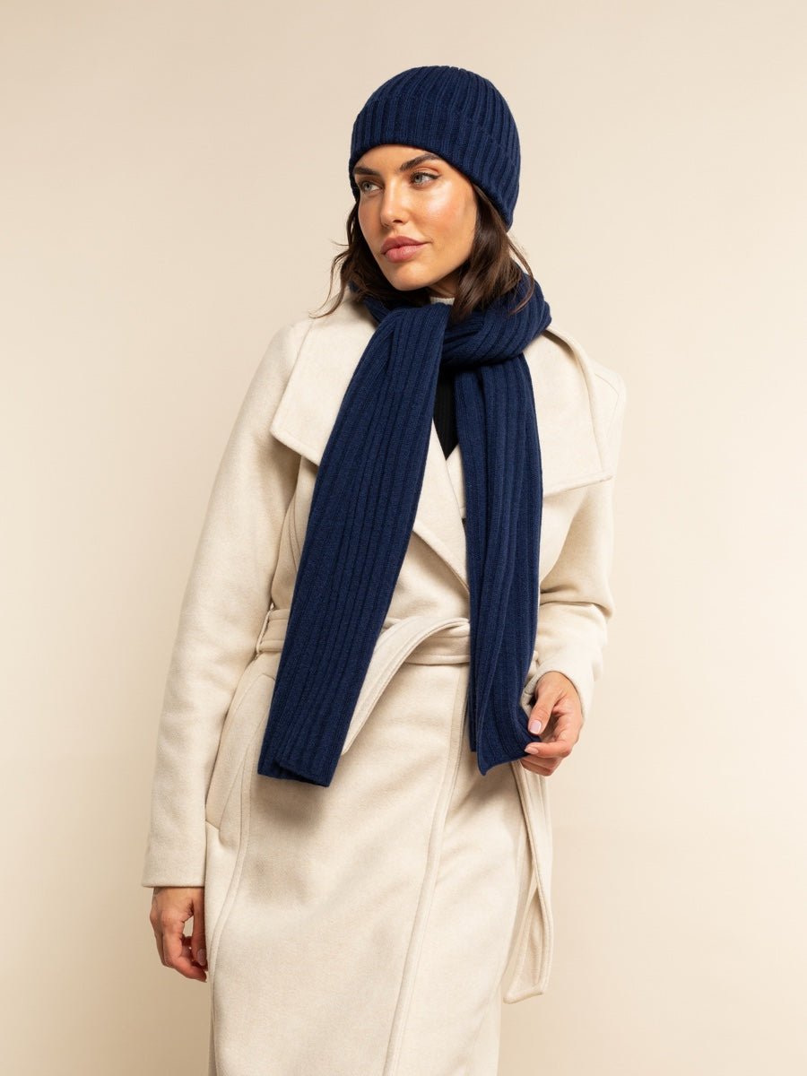 Napoli (navy blue) - Italian 100% cashmere ribbed scarf (unisex) - Che Cose Belle