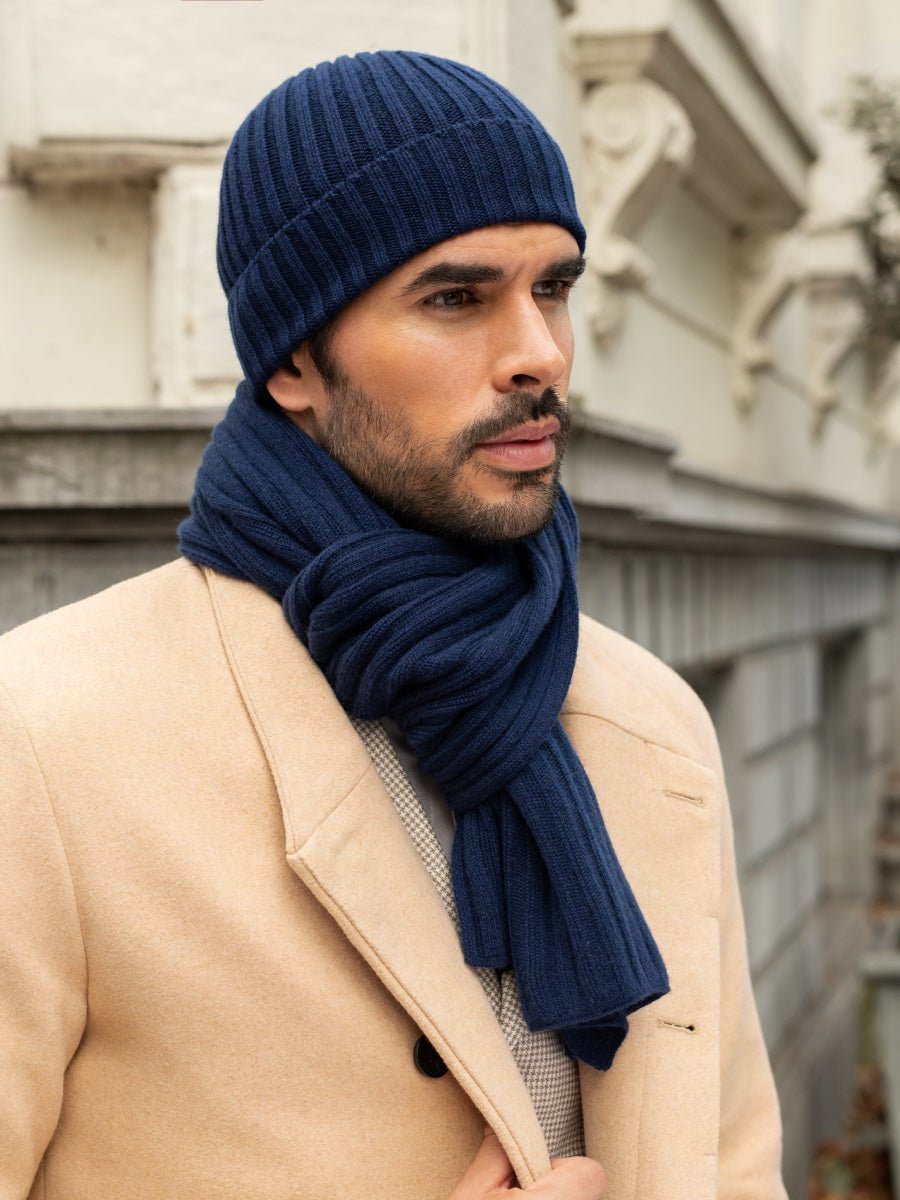 Napoli (navy blue) - Italian 100% cashmere ribbed scarf (unisex) - Che Cose Belle