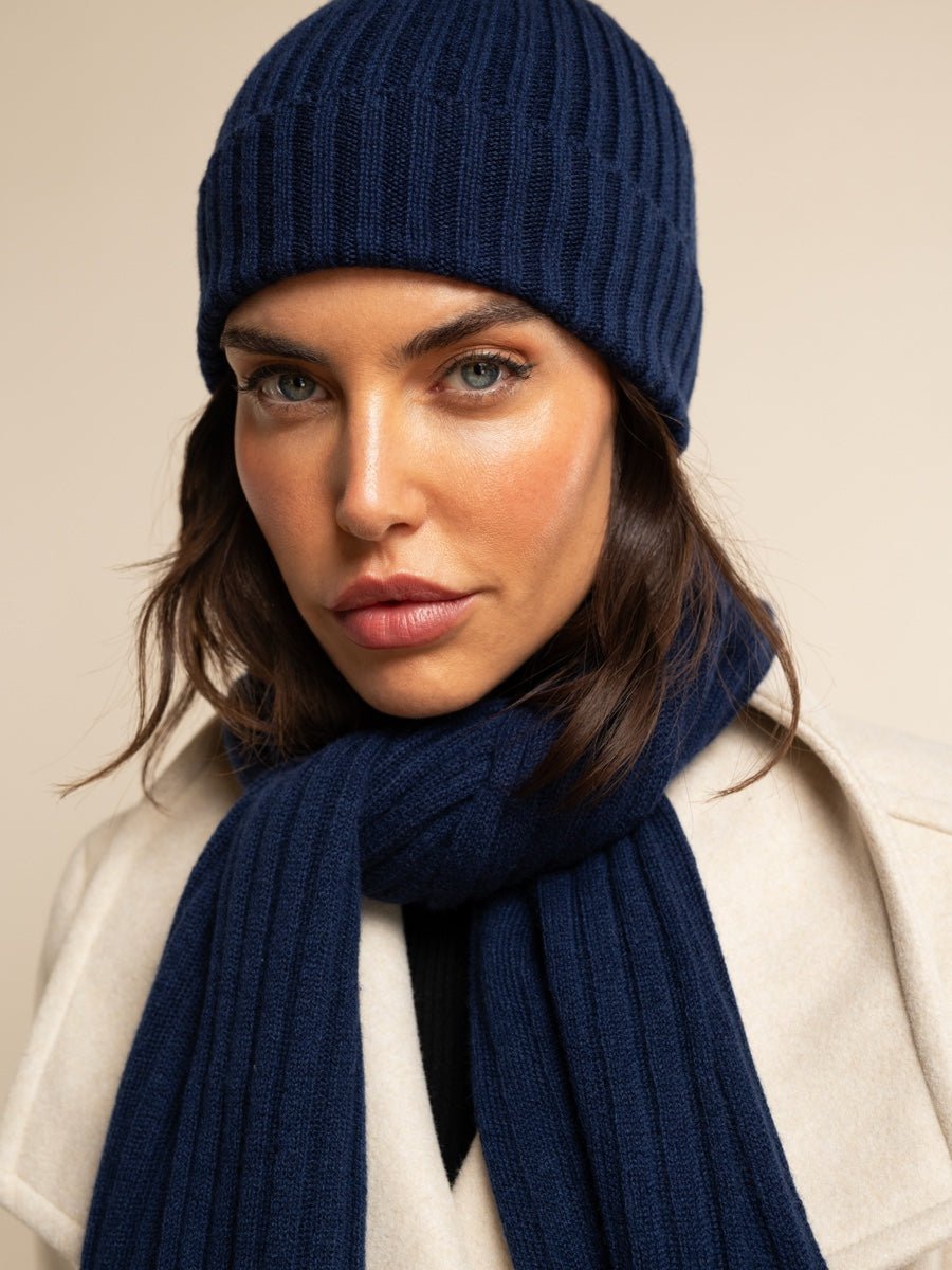 Napoli (navy blue) - Italian 100% cashmere ribbed scarf (unisex) - Che Cose Belle