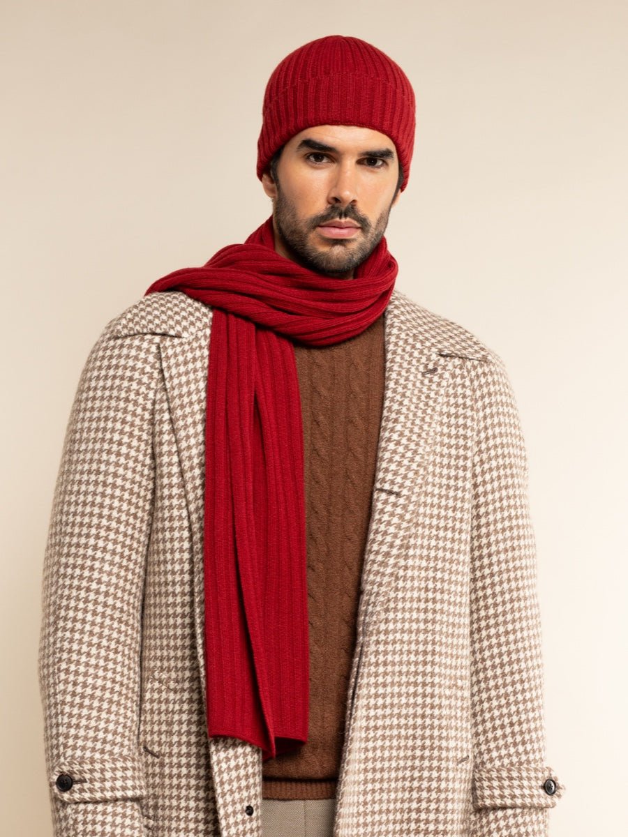 Napoli (red) - Italian 100% cashmere ribbed scarf (unisex) - Che Cose Belle