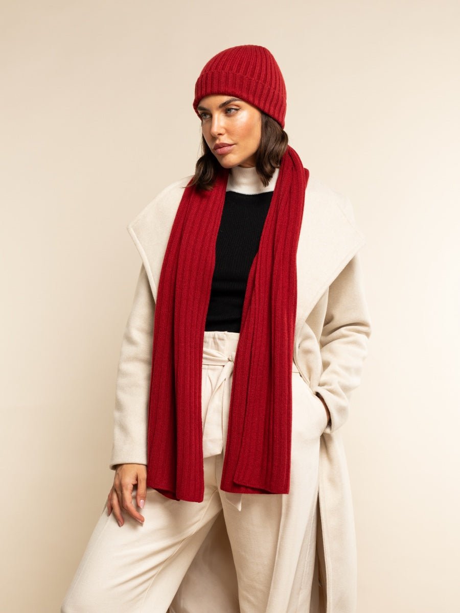 Napoli (red) - Italian 100% cashmere ribbed scarf (unisex) - Che Cose Belle