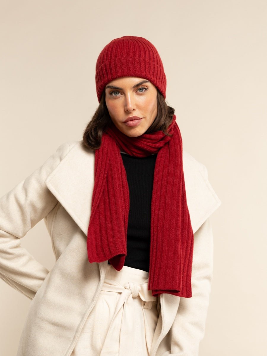 Napoli (red) - Italian 100% cashmere ribbed scarf (unisex) - Che Cose Belle