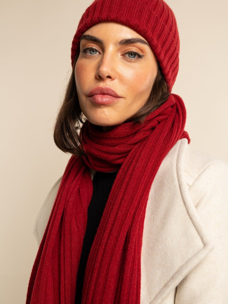 Napoli (red) - Italian 100% cashmere ribbed scarf (unisex) - Che Cose Belle