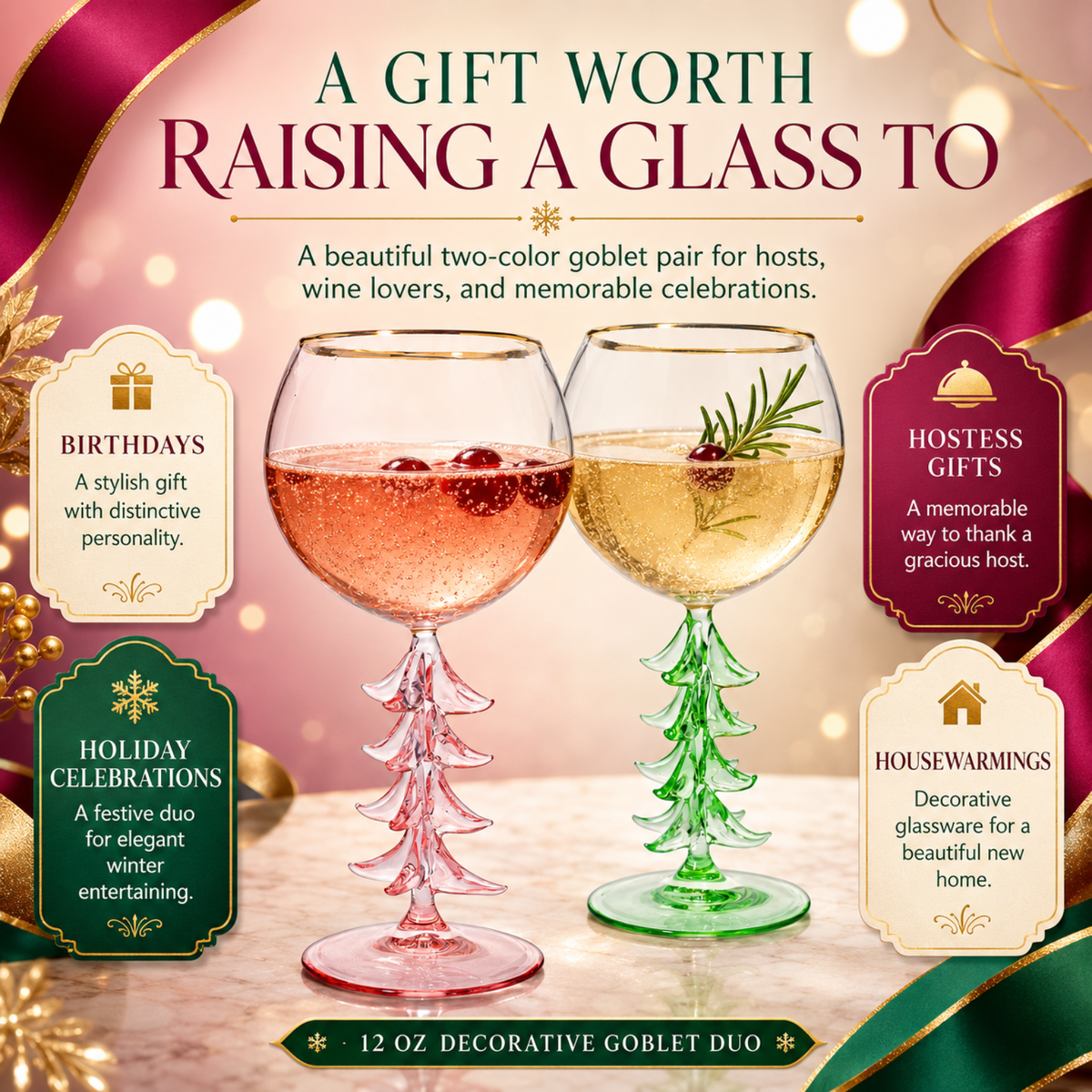 Natale Stemmed Wine Glassware, Set of 2 - Che Cose Belle