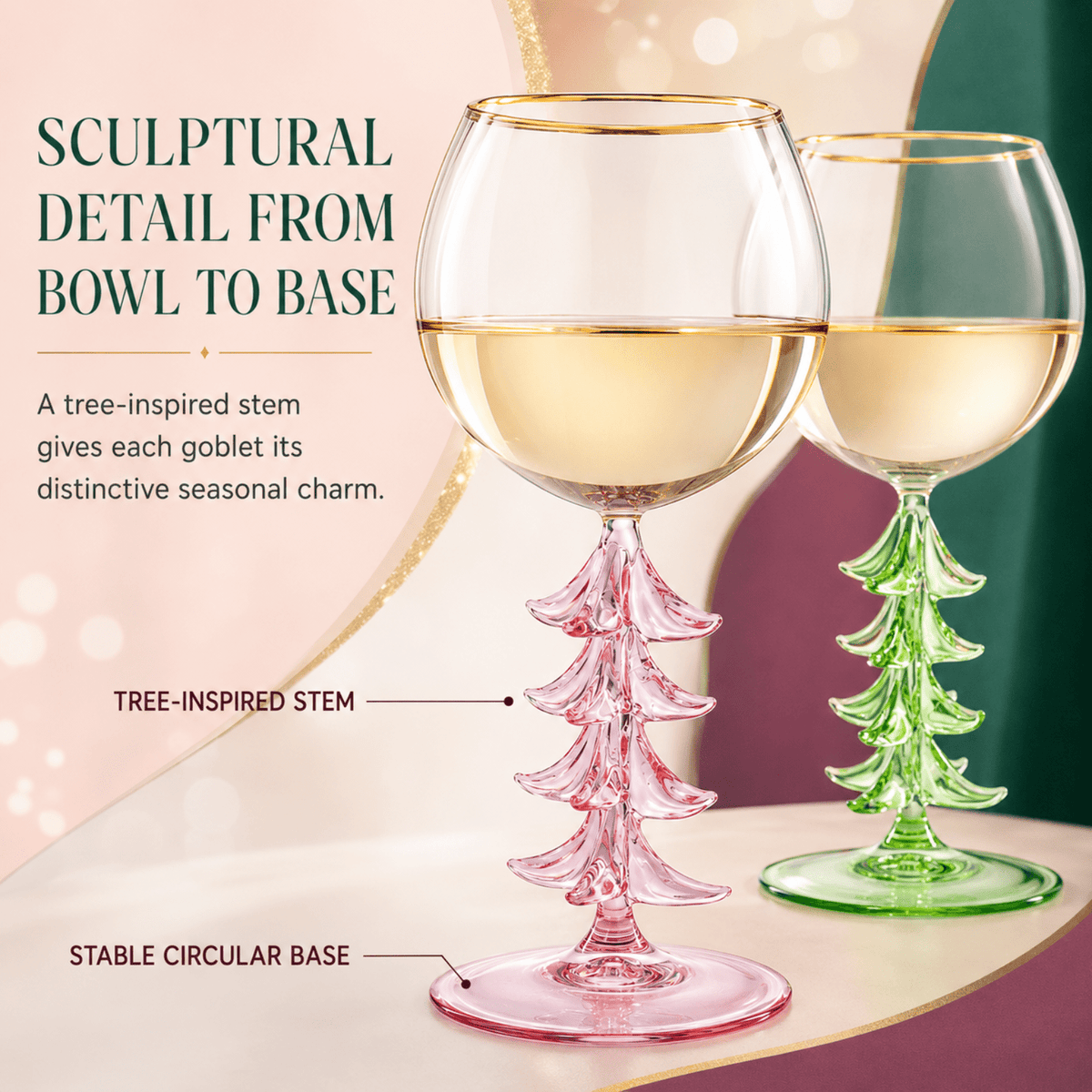 Natale Stemmed Wine Glassware, Set of 2 - Che Cose Belle