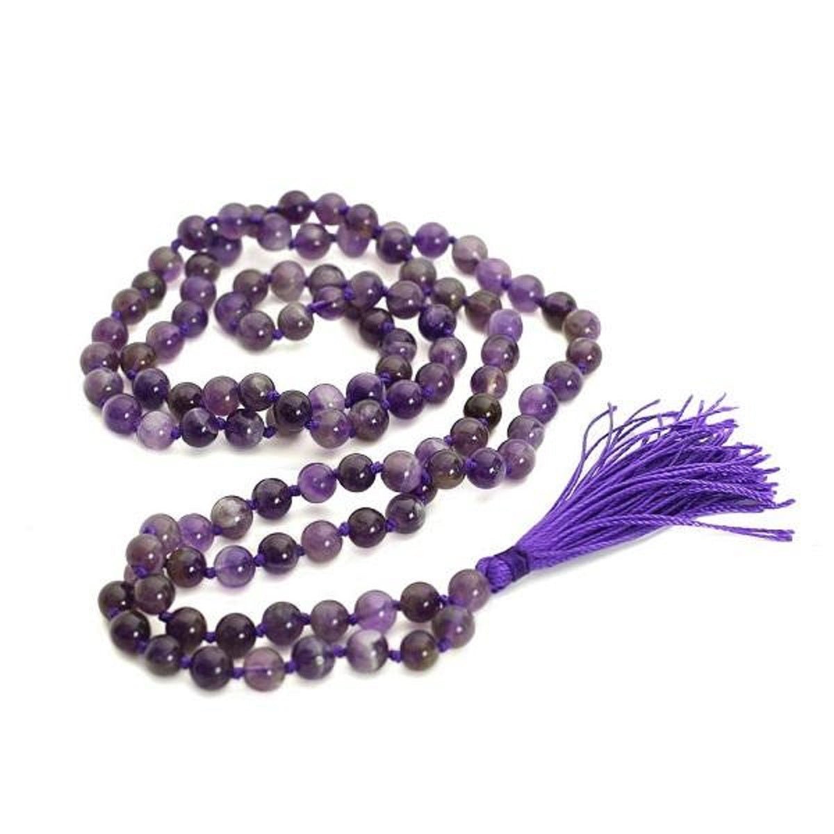 Natural Amethyst Mala Prayer 108 Beads Japa Mala Tassel Necklace - Che Cose Belle