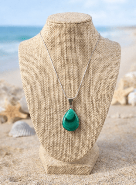 Natural Malachite Teardrop Pendant – Sterling Silver Coastal Statement Jewelry - Che Cose Belle