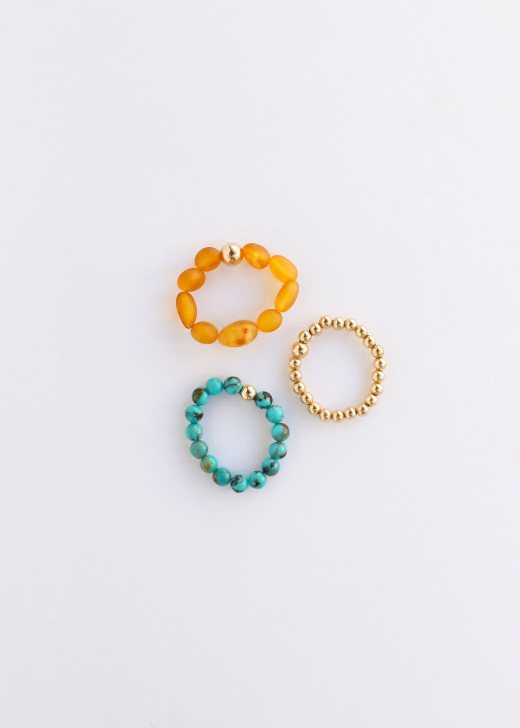 Natural Turquoise + 14k Gold Filled + Honey Amber || Ring Set Trio || - Che Cose Belle