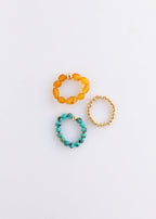 Natural Turquoise + 14k Gold Filled + Honey Amber || Ring Set Trio || - Che Cose Belle