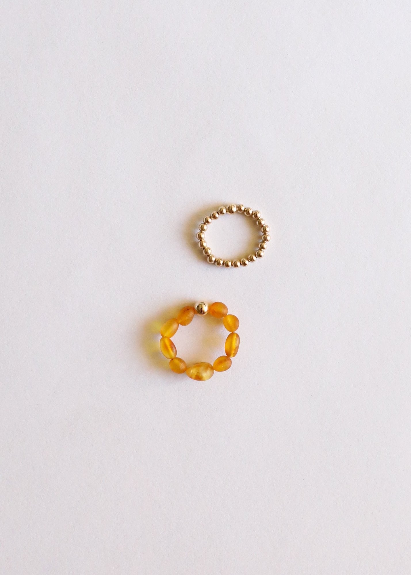 Natural Turquoise + 14k Gold Filled + Honey Amber || Ring Set Trio || - Che Cose Belle