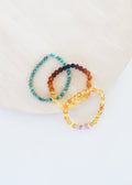 Natural Turquoise + Ombre + Raw Amber with Rose Quartz || Adult Bracelet Set - Che Cose Belle