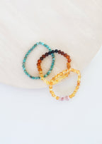 Natural Turquoise + Ombre + Raw Amber with Rose Quartz || Adult Bracelet Set - Che Cose Belle