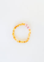 Natural Turquoise + Ombre + Raw Amber with Rose Quartz || Adult Bracelet Set - Che Cose Belle