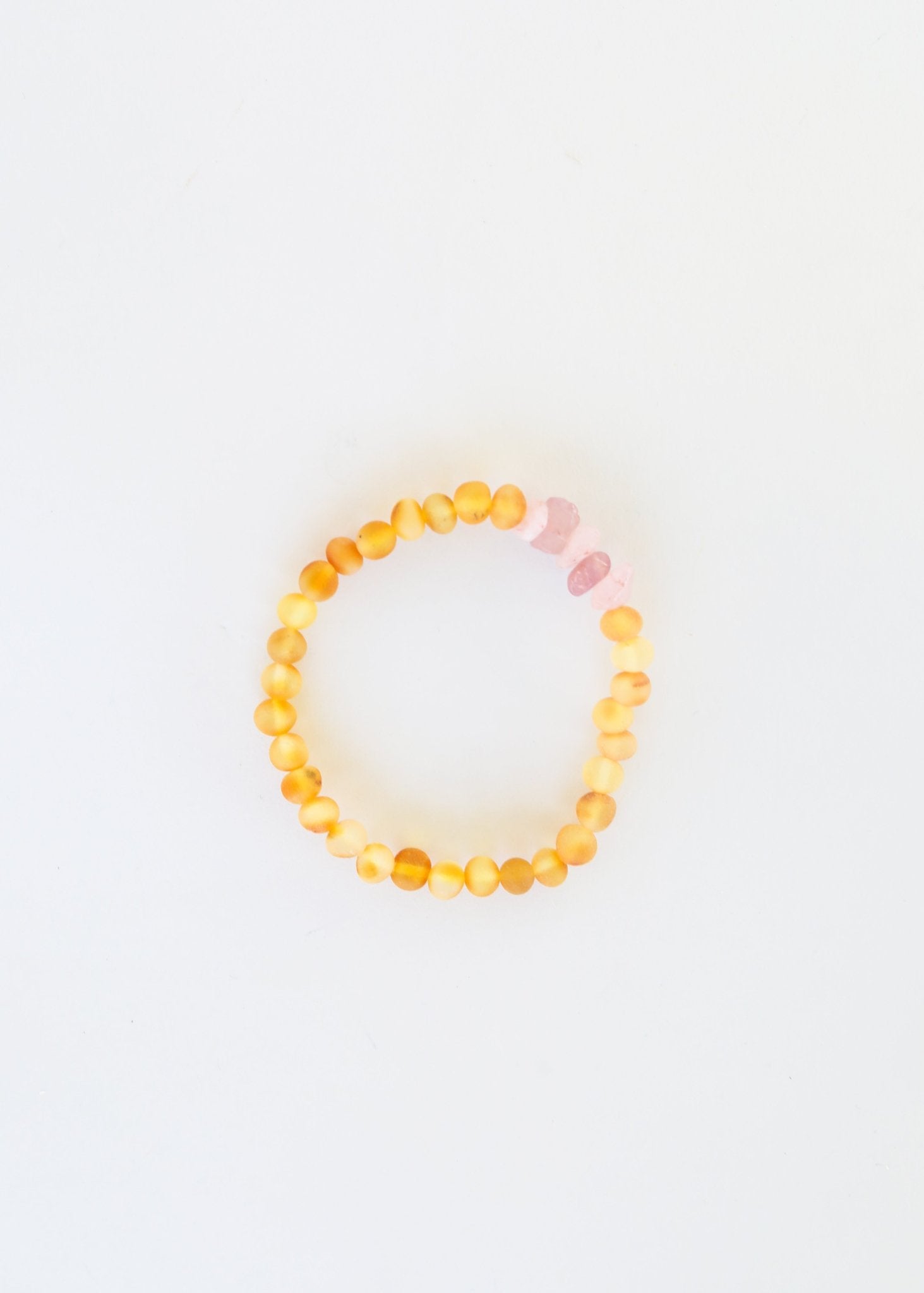 Natural Turquoise + Ombre + Raw Amber with Rose Quartz || Adult Bracelet Set - Che Cose Belle