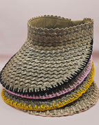 Natural Woven Palm Leaf Visor – Black, Pink, Yellow, or Cream Stitched Trim | Straw Sun Hat - Che Cose Belle