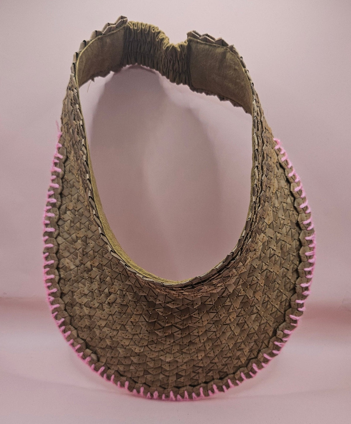 Natural Woven Palm Leaf Visor – Black, Pink, Yellow, or Cream Stitched Trim | Straw Sun Hat - Che Cose Belle