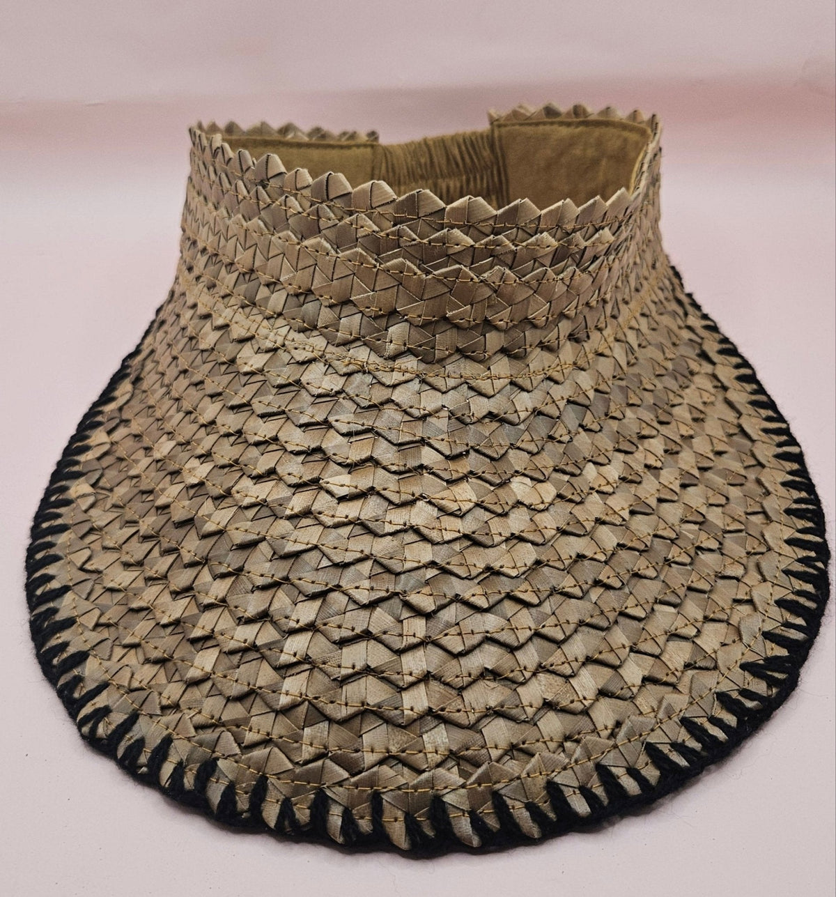 Natural Woven Palm Leaf Visor – Black, Pink, Yellow, or Cream Stitched Trim | Straw Sun Hat - Che Cose Belle