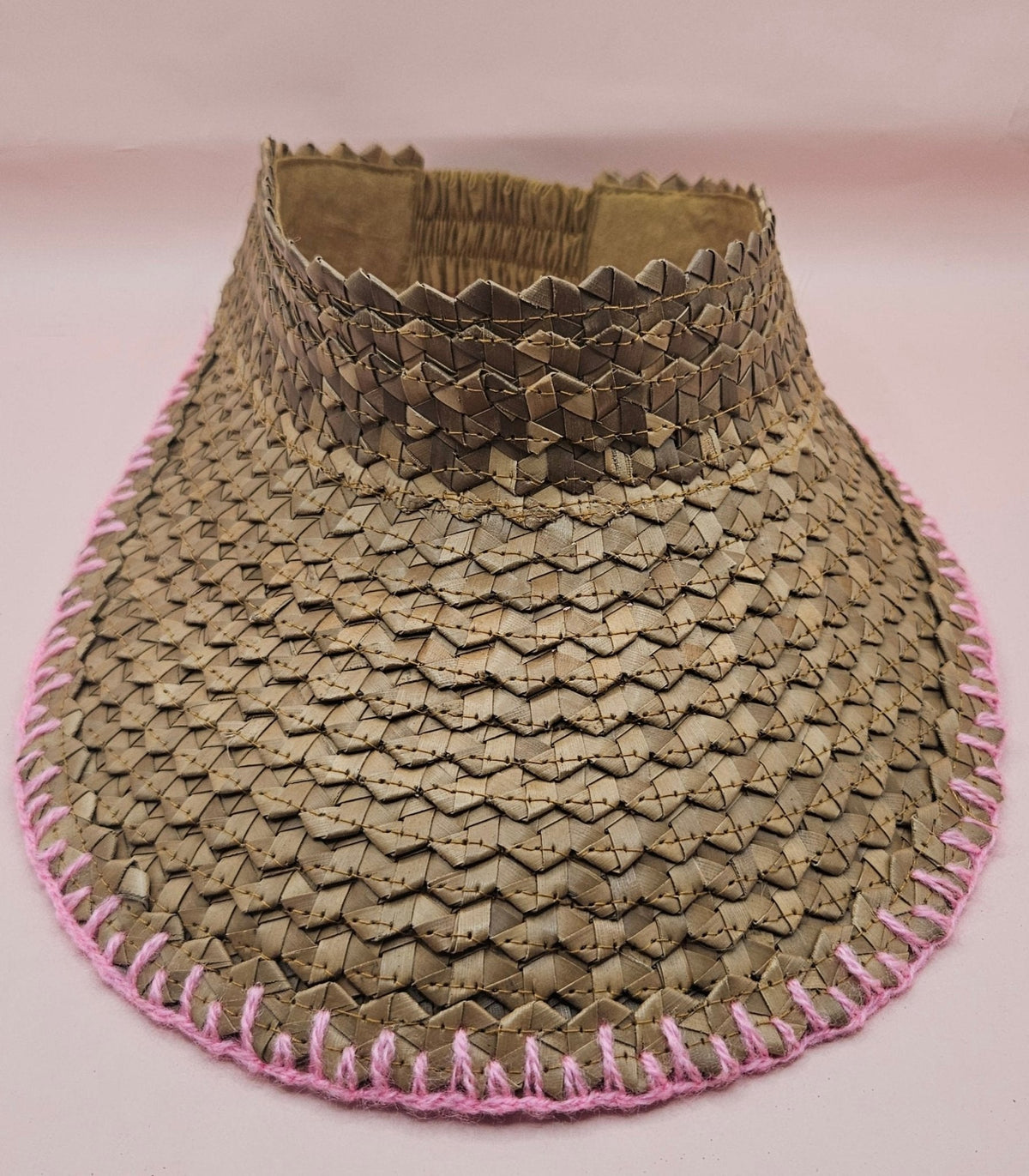 Natural Woven Palm Leaf Visor – Black, Pink, Yellow, or Cream Stitched Trim | Straw Sun Hat - Che Cose Belle
