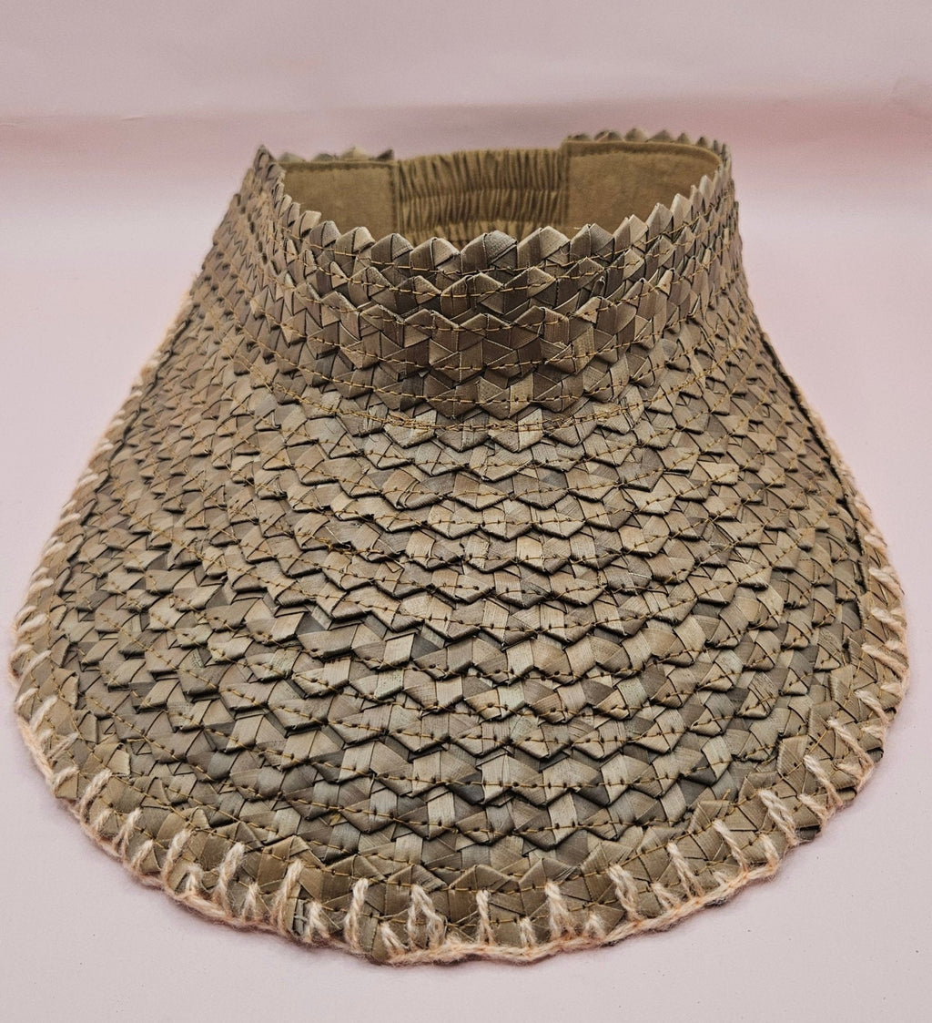 Natural Woven Palm Leaf Visor – Black, Pink, Yellow, or Cream Stitched Trim | Straw Sun Hat - Che Cose Belle