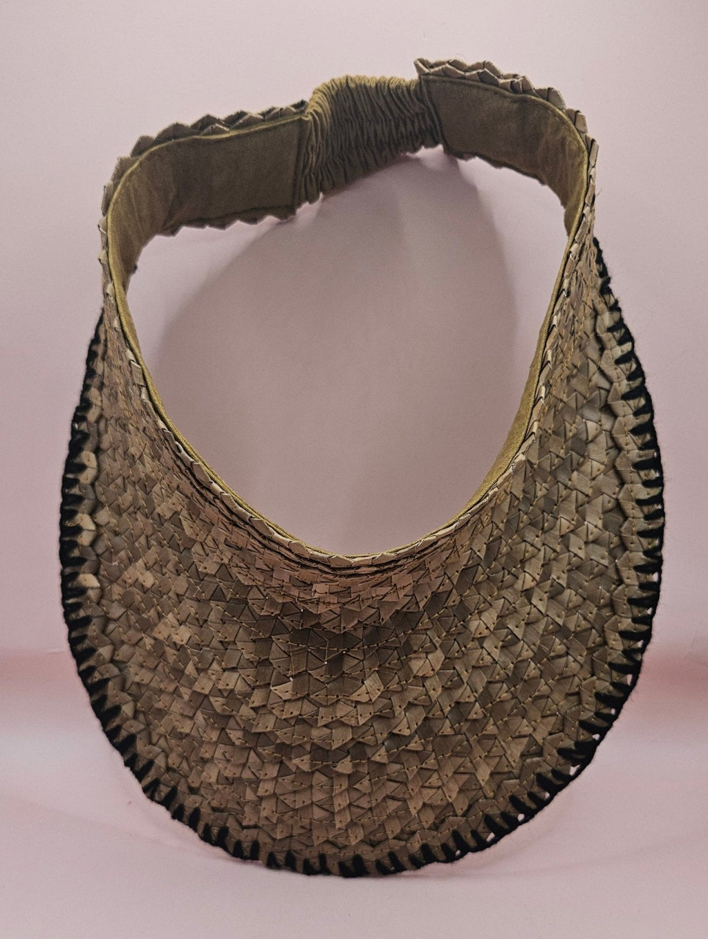 Natural Woven Palm Leaf Visor – Black, Pink, Yellow, or Cream Stitched Trim | Straw Sun Hat - Che Cose Belle