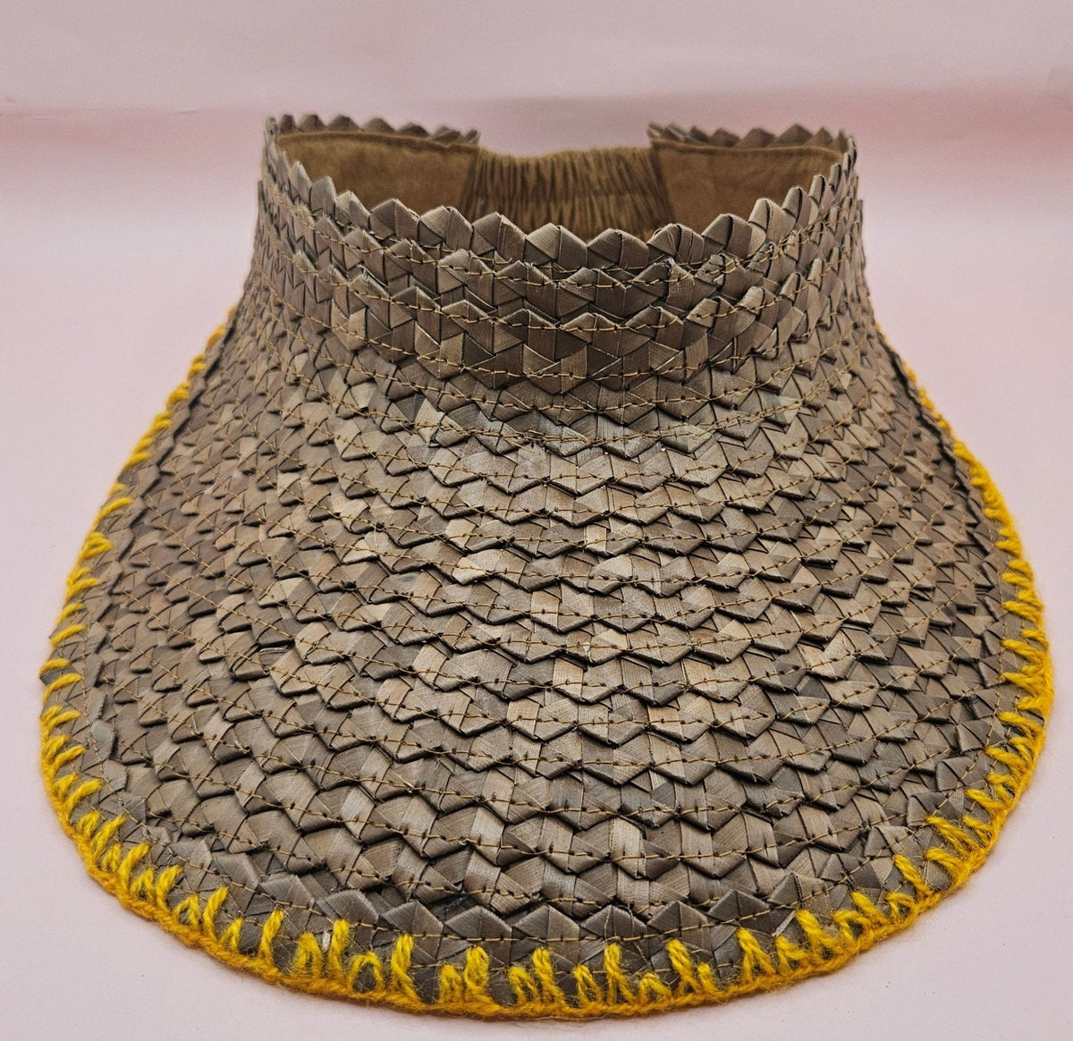 Natural Woven Palm Leaf Visor – Black, Pink, Yellow, or Cream Stitched Trim | Straw Sun Hat - Che Cose Belle
