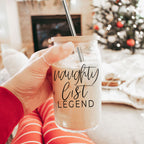 Naughty List Legend 17oz Glass Tumbler With Bamboo Lid, 2 Stainless Straws