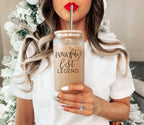 Naughty List Legend 17oz Glass Tumbler With Bamboo Lid, 2 Stainless Straws