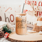 Naughty List Legend 17oz Glass Tumbler With Bamboo Lid, 2 Stainless Straws