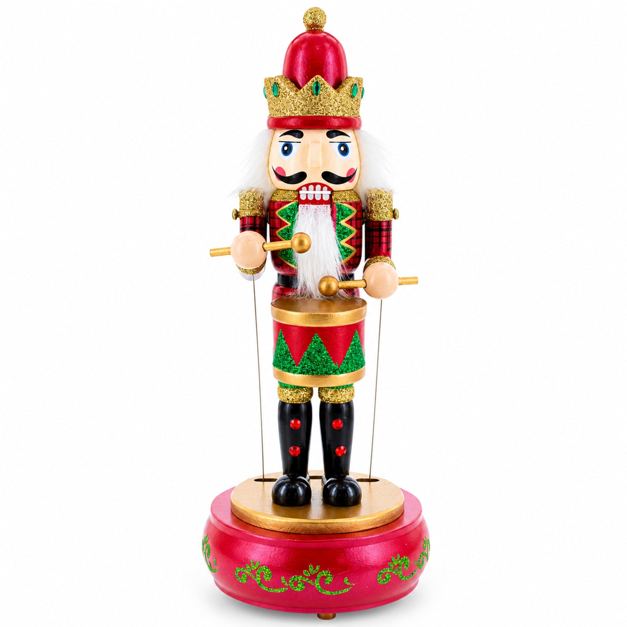Animated Nutcracker Drummer Musical Figurine - Winter Music Box 13 Inches