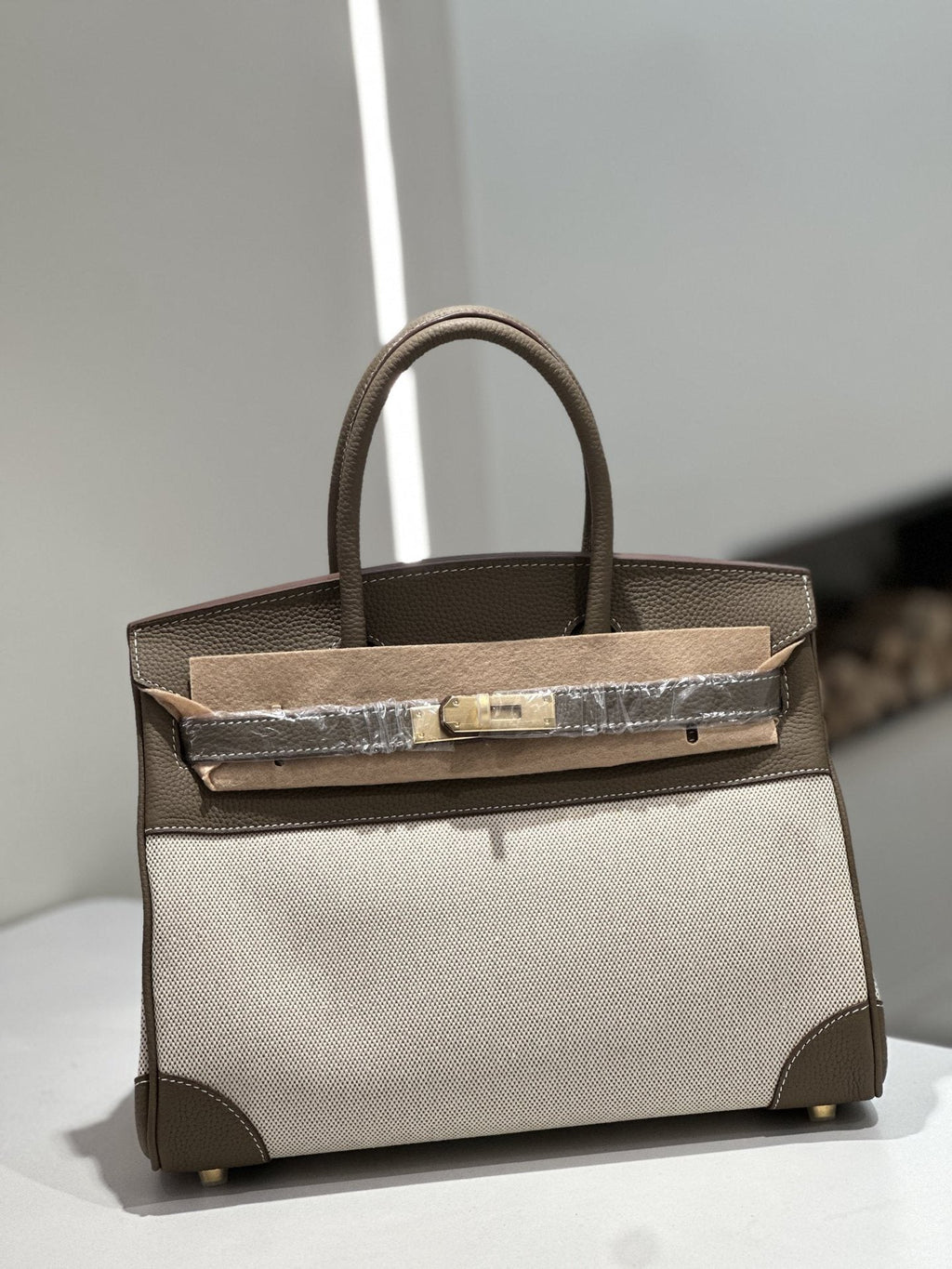 New Cross-border Genuine Leather Birkin Bag, Cowhide With Fabric Large Tote, Commuter Handbag With A High-end Kelly Bag Feel - Che Cose Belle