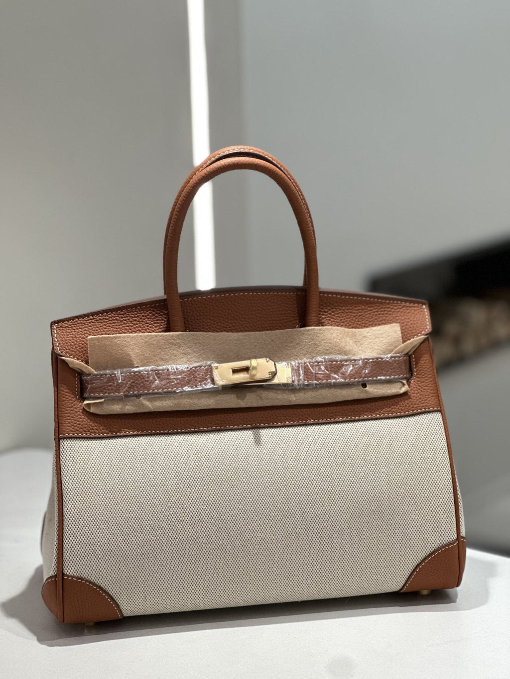 New Cross-border Genuine Leather Birkin Bag, Cowhide With Fabric Large Tote, Commuter Handbag With A High-end Kelly Bag Feel - Che Cose Belle