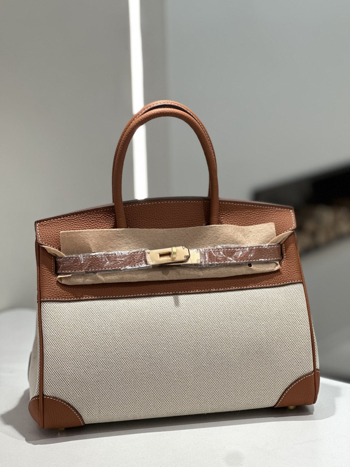 New Cross-border Genuine Leather Birkin Bag, Cowhide With Fabric Large Tote, Commuter Handbag With A High-end Kelly Bag Feel - Che Cose Belle
