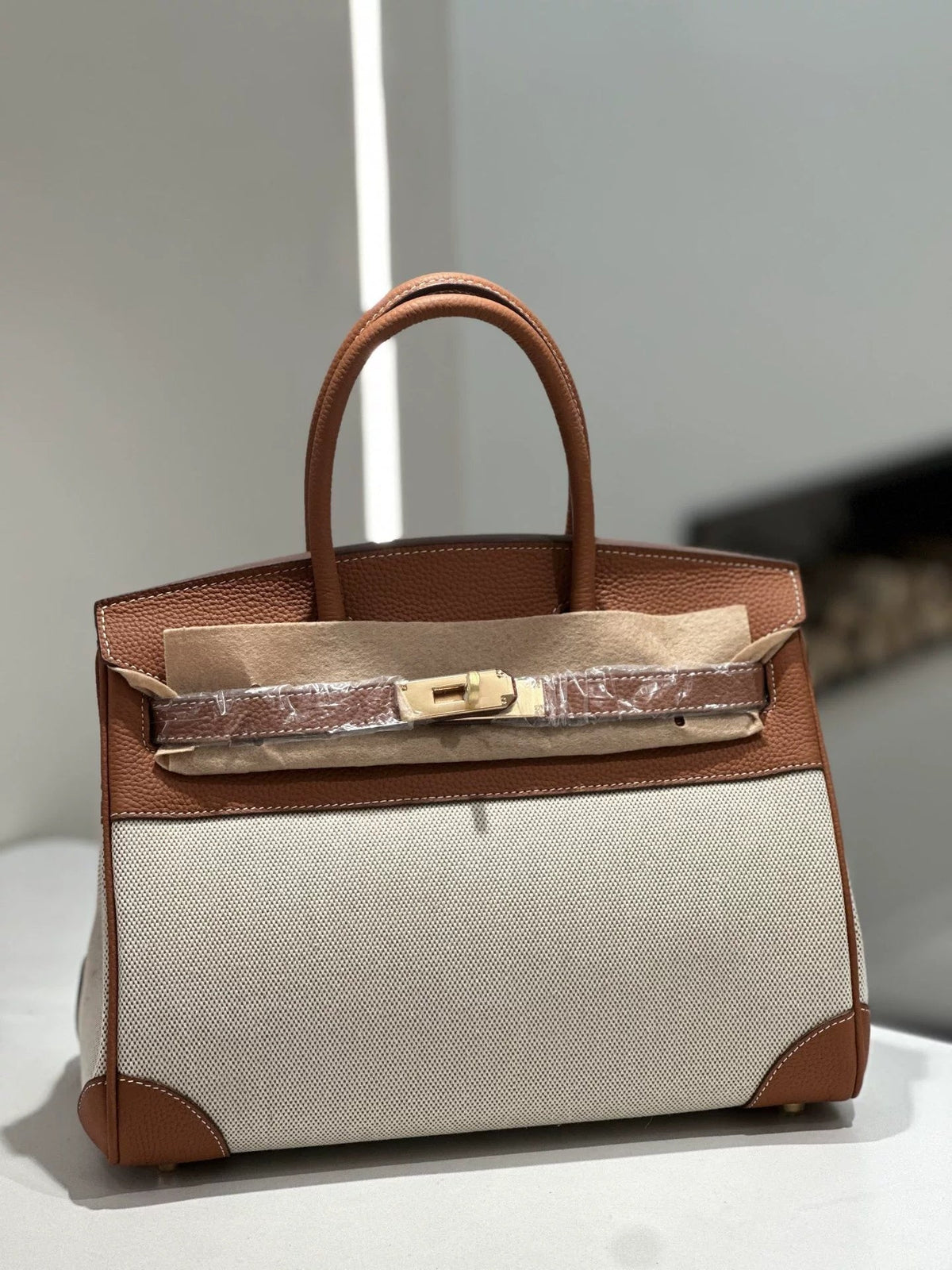 New Cross-border Genuine Leather Birkin Bag, Cowhide With Fabric Large Tote, Commuter Handbag With A High-end Kelly Bag Feel - Che Cose Belle