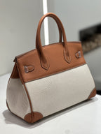 New Cross-border Genuine Leather Birkin Bag, Cowhide With Fabric Large Tote, Commuter Handbag With A High-end Kelly Bag Feel - Che Cose Belle
