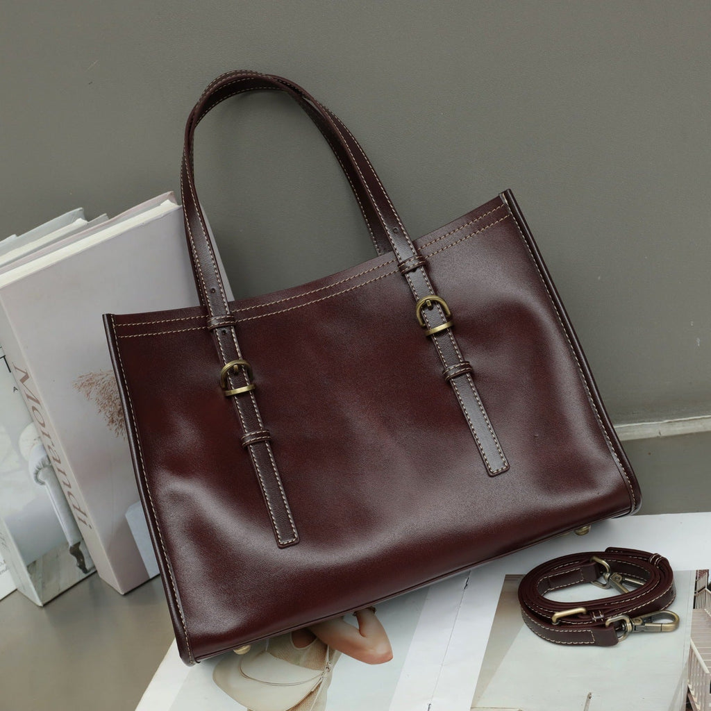 New Genuine Leather Women's Bag, Top-grain Cowhide Shopping Bag, Luxury Feel, Commuter Handbag, Single Shoulder And Crossbody Bag - Che Cose Belle