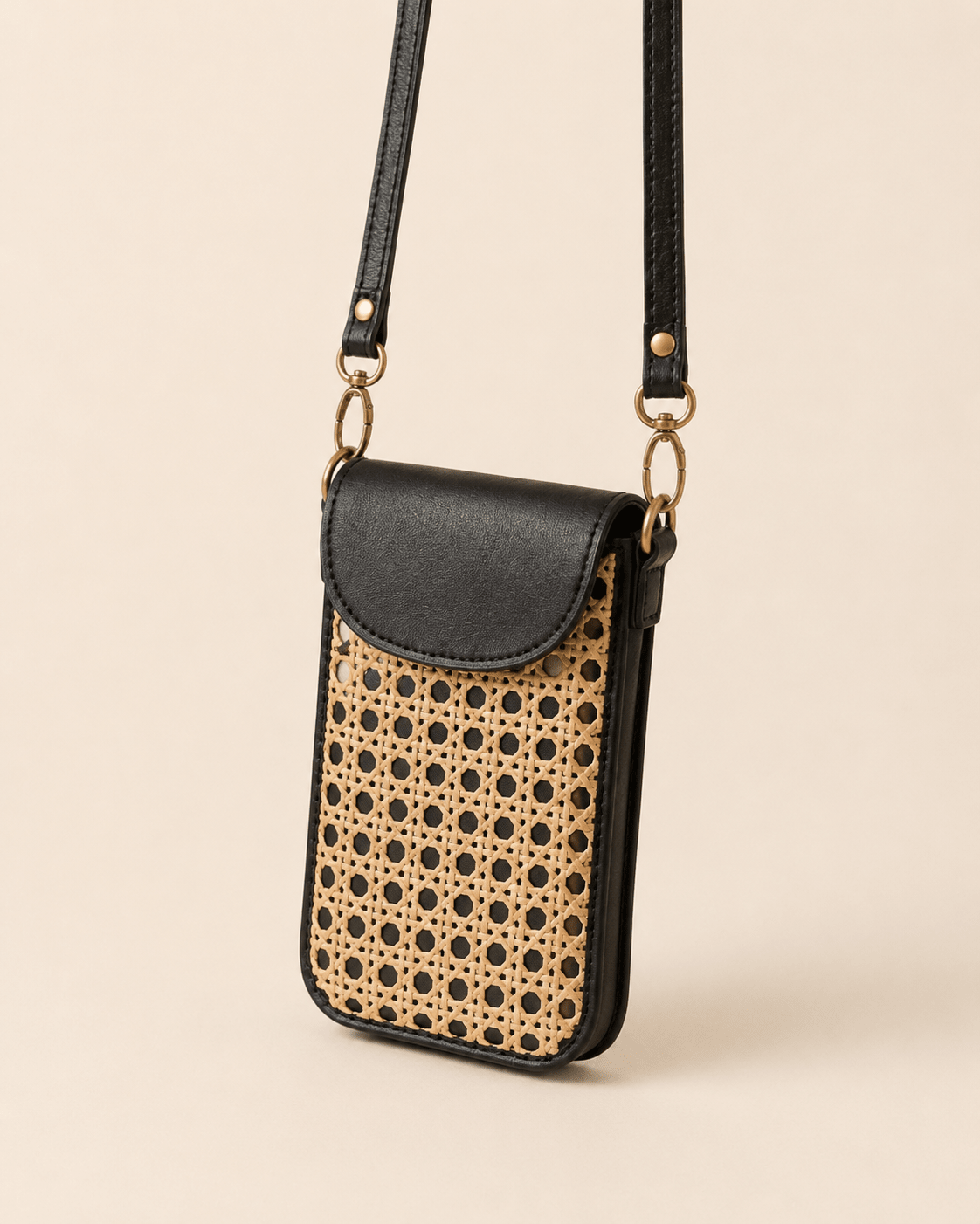 Nia Leather and Rattan Phone Sling - Che Cose Belle